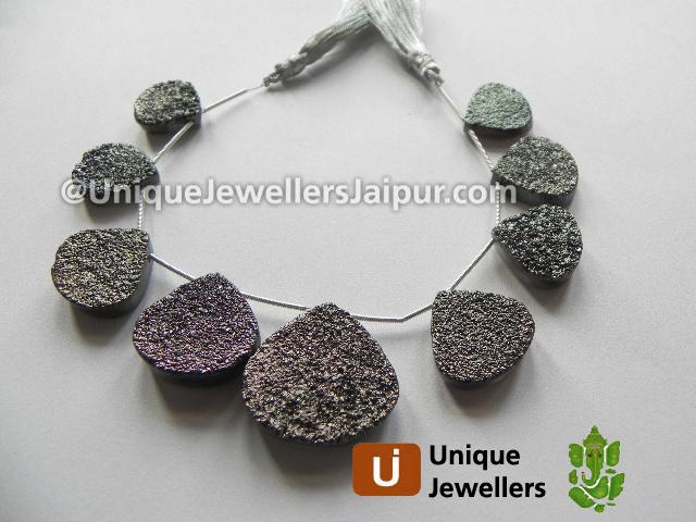 Platinum Drusy Far Faceted Heart Beads